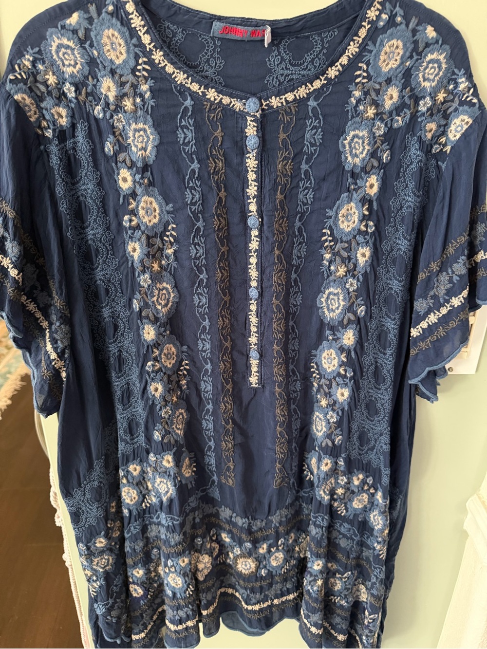 Johnny Was Navy Embroidered Floral Tunic,2x